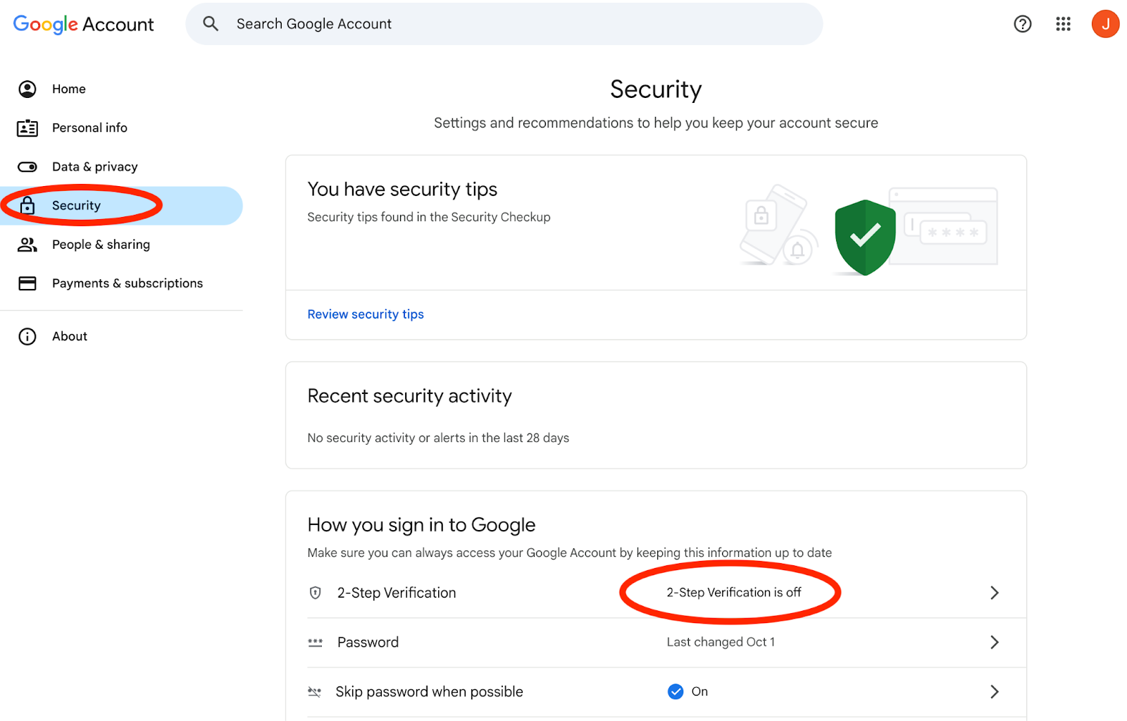 Google Security Page